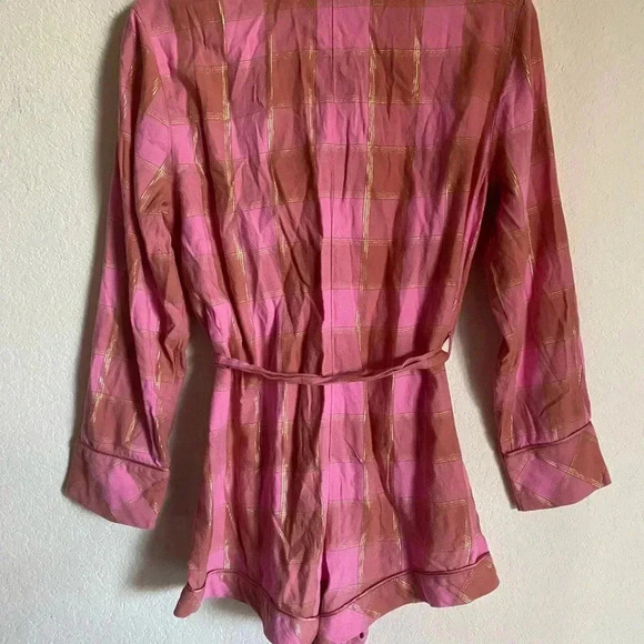 Victoria’s Secret Flannel Tie Romper Cherry Plaid Gold Trim Y2K Loungewear S - Picture 10 of 13